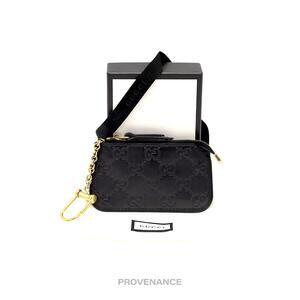 🔴 Gucci Key Pouch Cles - Black GG Guccissima Leather